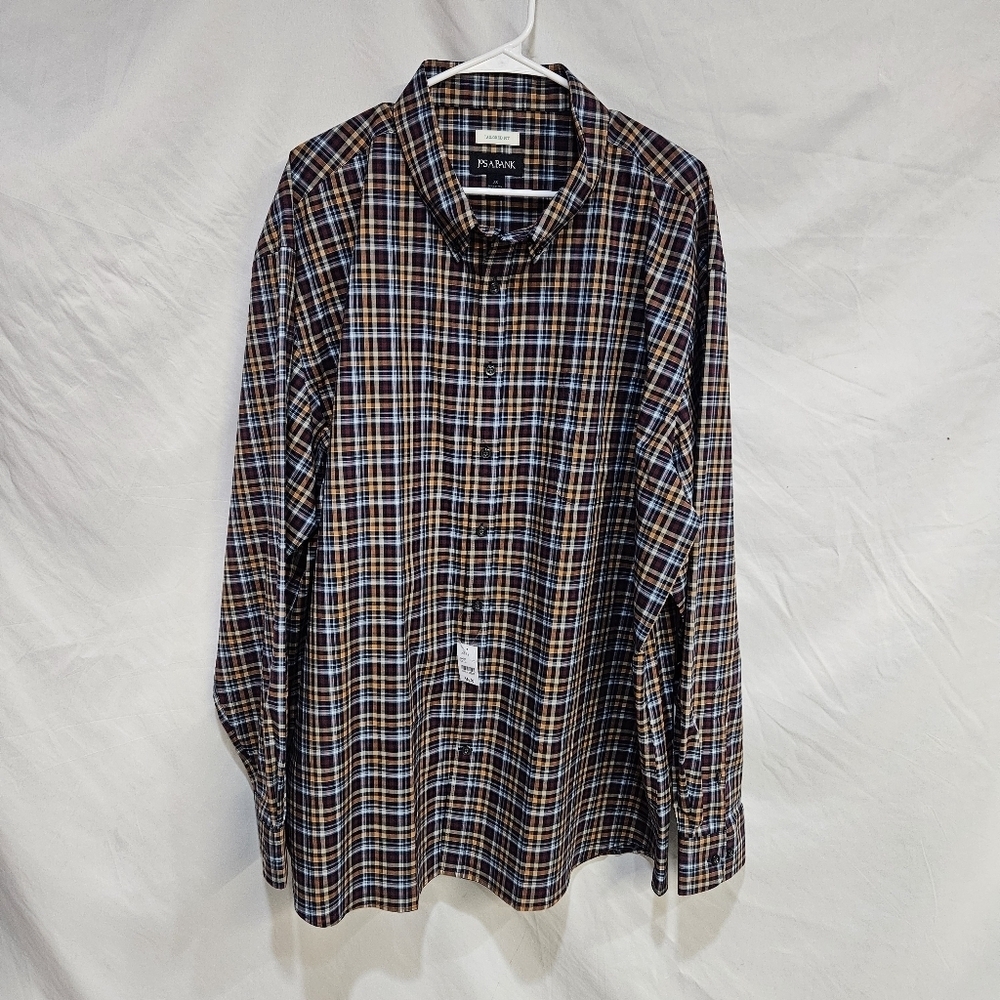 Jos A Bank Shirt Mens 3XL Brown Red Plaid Tailored Fit Button Down JO44276